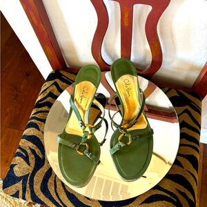 Cole Haan green kidskin leather strappy sandal heel.